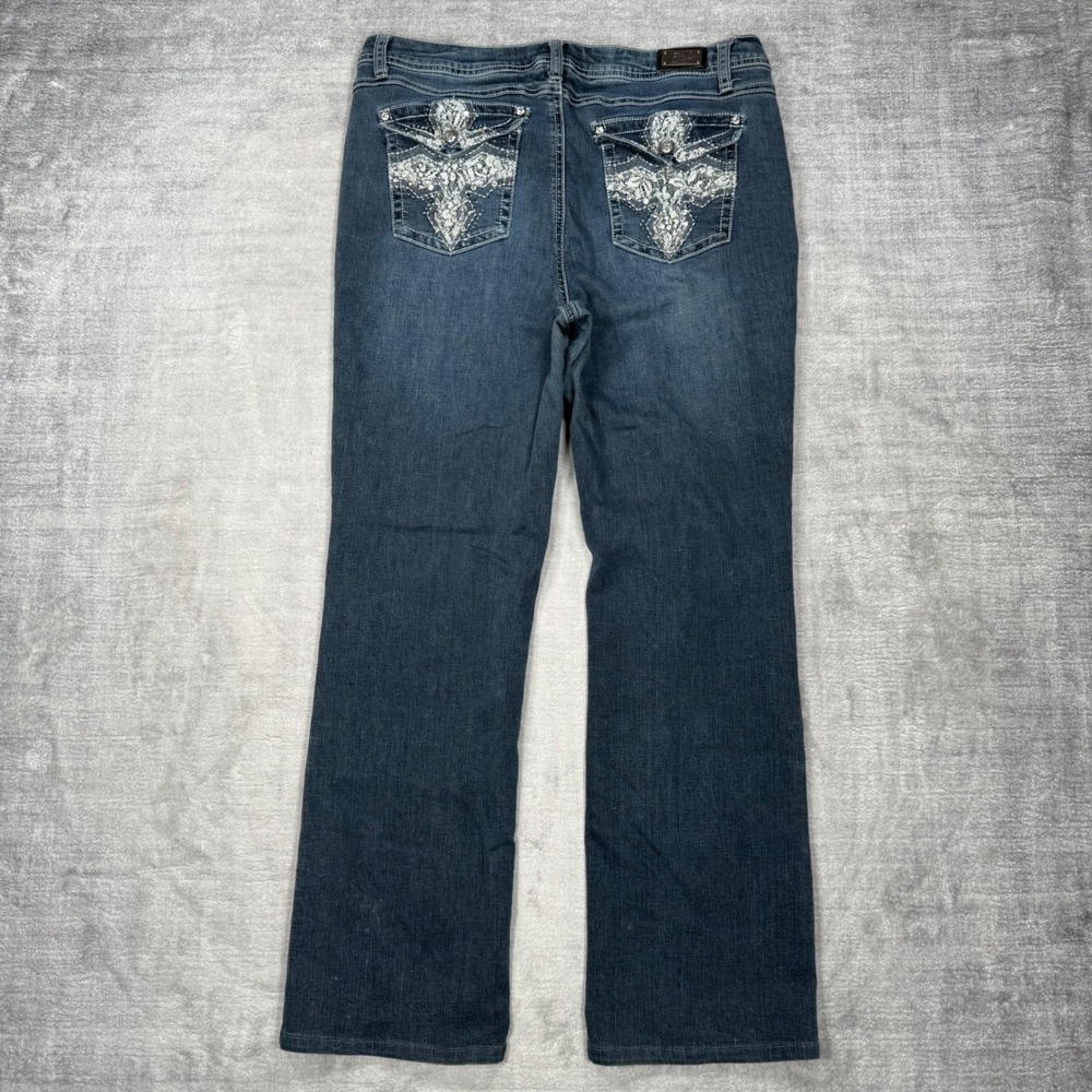 Earl Jean Women 14 Blue Dark Wash Slim Bootcut Embellished Rhinestone Y2K Bling